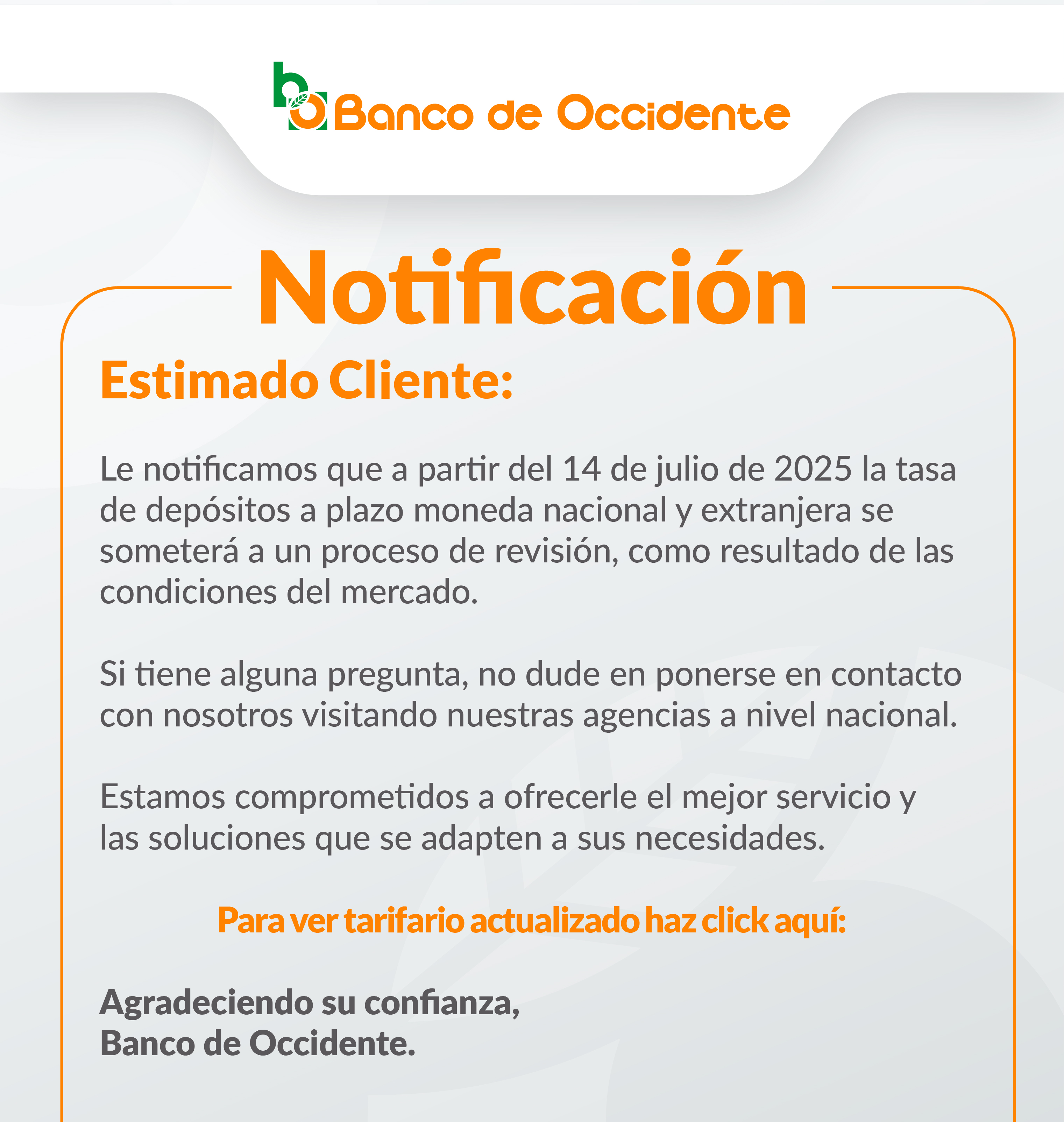 Cambio de Tasas de Interés Depósito a Plazo